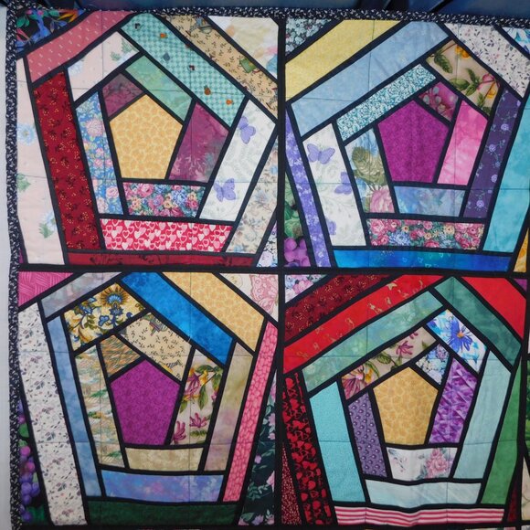 Handmade Bright colourful Pentagon Pattern 36" x 48" lap / Baby Quilt - Picture 4 of 8